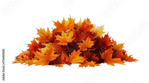 Vibrant maple leaf pile evokes cheerful autumn feeling with its orange and red hues