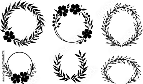 Floral Wreath & Leaf Silhouette Bundle