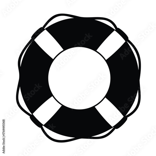 Black life preserver with blue waves safety ring water