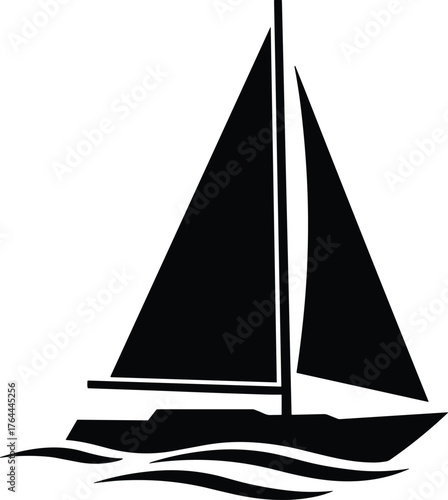 sailboat gliding on gentle waves with triangular sails silhouette
