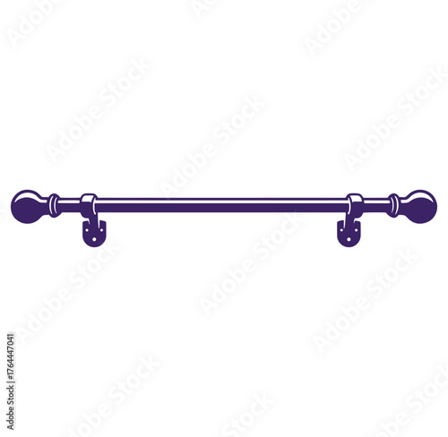 Purple curtain rod isolated on white background for interior design and decoration purposes