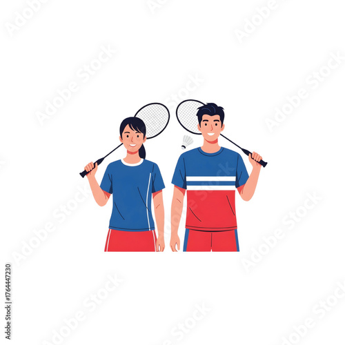 male and female badminton players