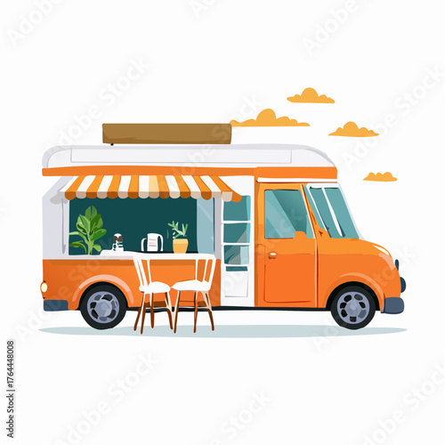 Orange food truck side view menu coffee white chair poster