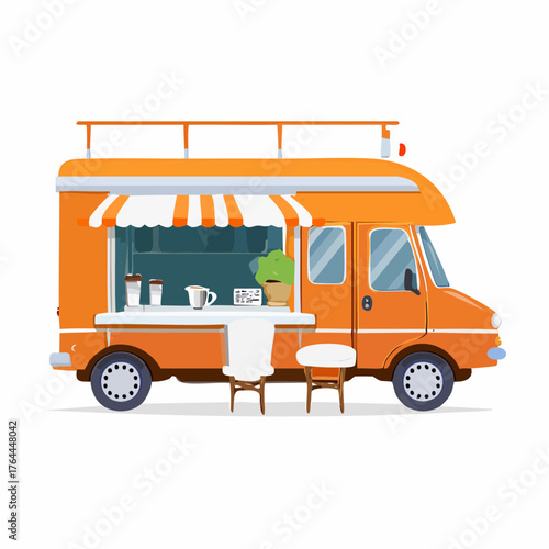 Orange food truck side view menu coffee white chair poster