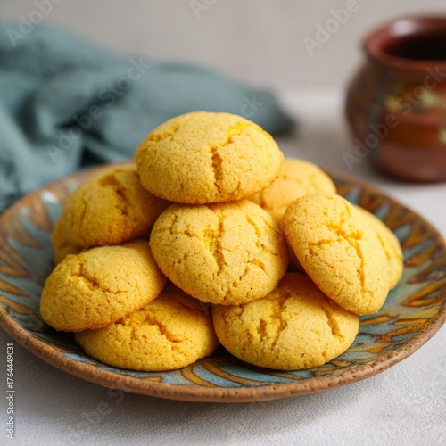 Delicious golden cookies stacked on a decorative plate ready for serving at a cozy gathering
