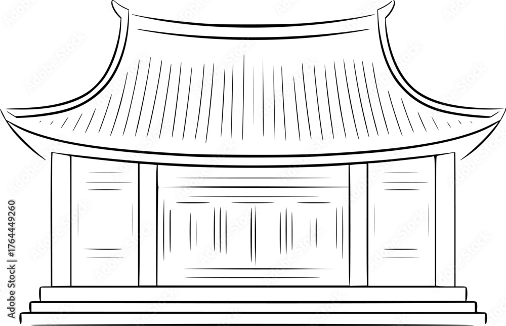 Fototapeta premium Traditional Asian building with curved roof and tiered entrance architecture temple