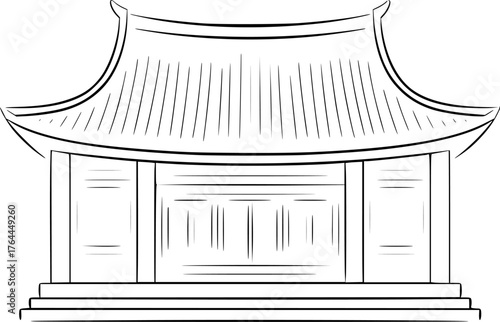 Traditional Asian building with curved roof and tiered entrance architecture temple