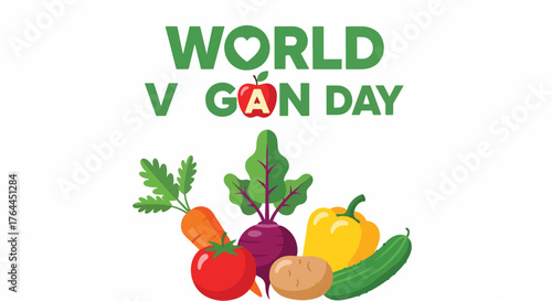 Vector art of world vegan day illustration with fresh vegetables and apple fruit vector