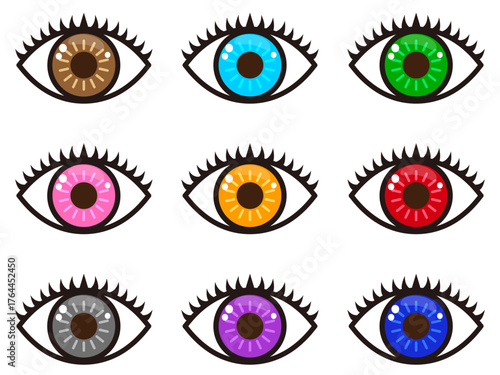 様々な色の目のカラコンイラスト素材セット