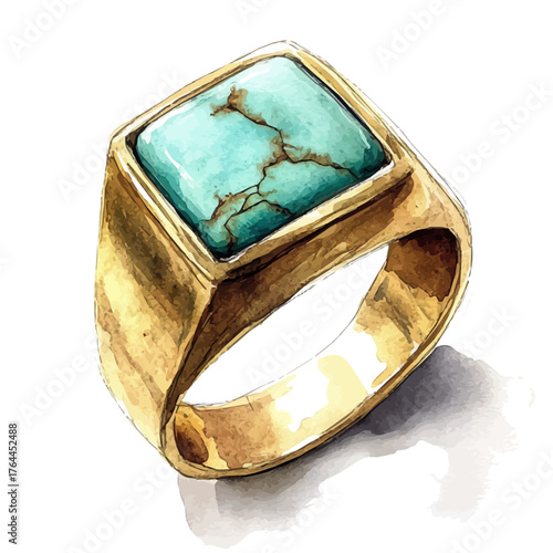 Turquoise Ring, watercolor illustration vector, isolated on a white background.