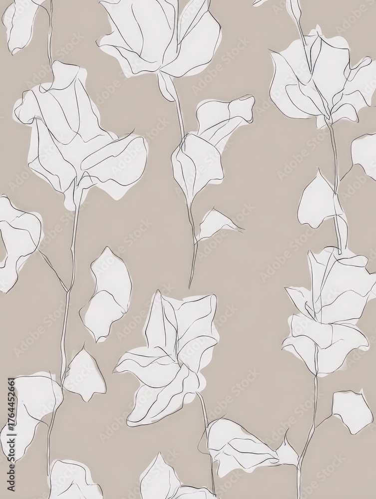 Fototapeta premium Beautiful white floral pattern on a soft beige background displaying elegance and simplicity for interior design ideas