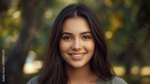 Stunning brunette woman with a warm, genuine smile perfect for beauty, wellness, and lifestyle brands