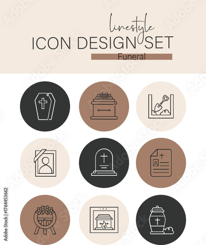 Linestyle Icon Design Set Funeral