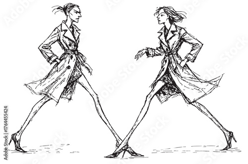 Abstract fashion models sketch