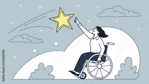 Reaching for the Stars: A determined individual in a wheelchair reaches out, metaphorically grasping for a star, a symbol of ambition, dreams, and overcoming challenges.