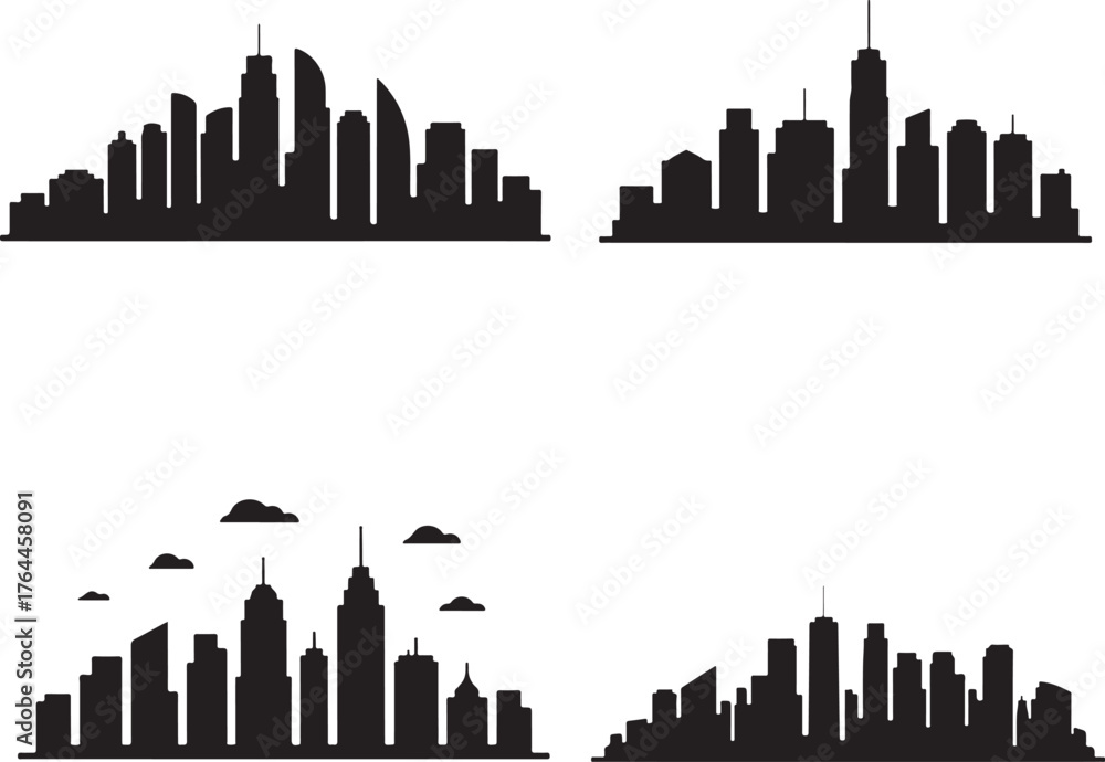 Fototapeta premium Vector city skylines silhouette collection featuring urban buildings and modern skyscrapers for design projects