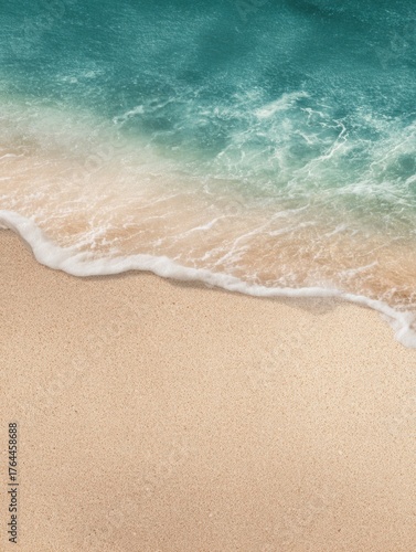 Ultra realistic beach sand typography with ocean waves for design and decor