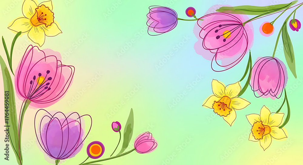 Fototapeta premium Colorful abstract flower meadow illustration. 
