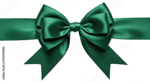 Elegant emerald green satin ribbon bow isolated on transparent background