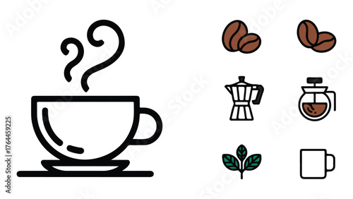 Modern coffee cup icon design with steaming beverage and simple outline for branding and digital use
