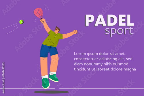 Modern padel sport poster with male player hitting ball in dynamic style