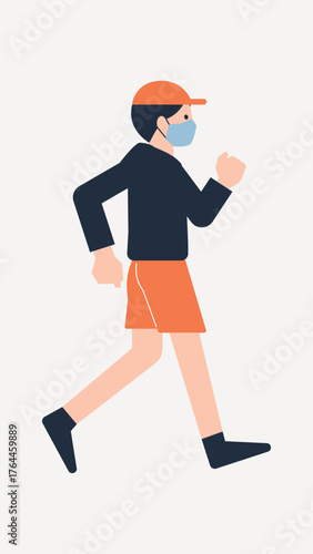 Man in mask jogging, healthcare graphic vector