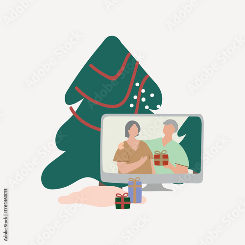 Online Christmas party, social distancing illustration vector