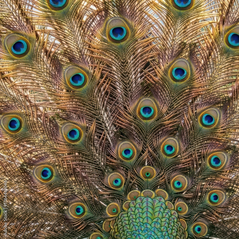 Obraz premium Intricate Peacock Feather Display - A Stunning Close-Up.