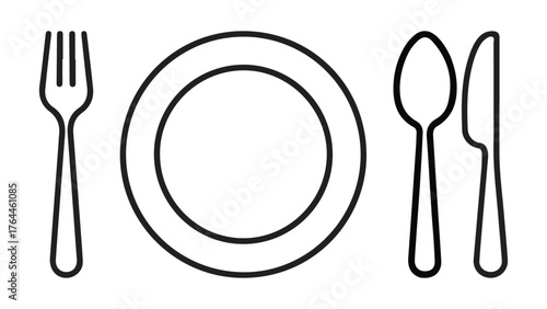 Simple plate fork and knife icon for food service and dining applications