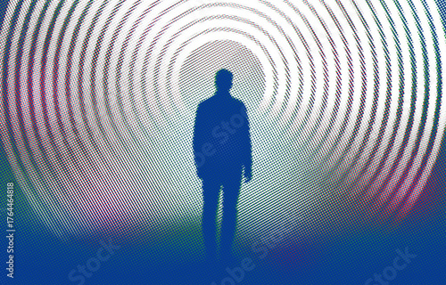 Waves of consciousness, resonance in the void, vector illustration.