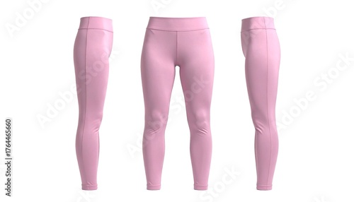 Pink leggings displayed from multiple angles on white backdrop