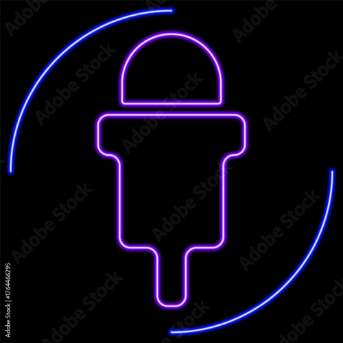 microphone neon sign, modern glowing banner design, colorful modern design trends on black background. Vector illustration.