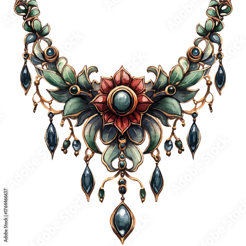 watercolor vector of Torque Necklace, isolated on a white background.