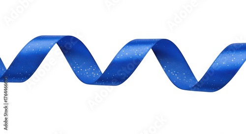 Blue glitter ribbon curling in a wave isolated on transparent background