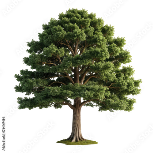 Digitally rendered deciduous tree with lush green foliage, isolated on black