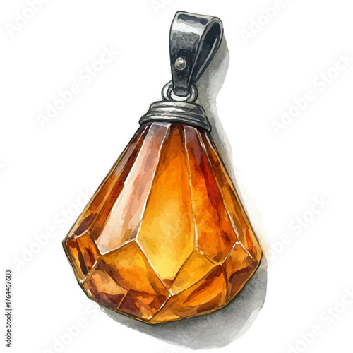 Topaz Pendant, watercolor painting vector, isolated on a white background.