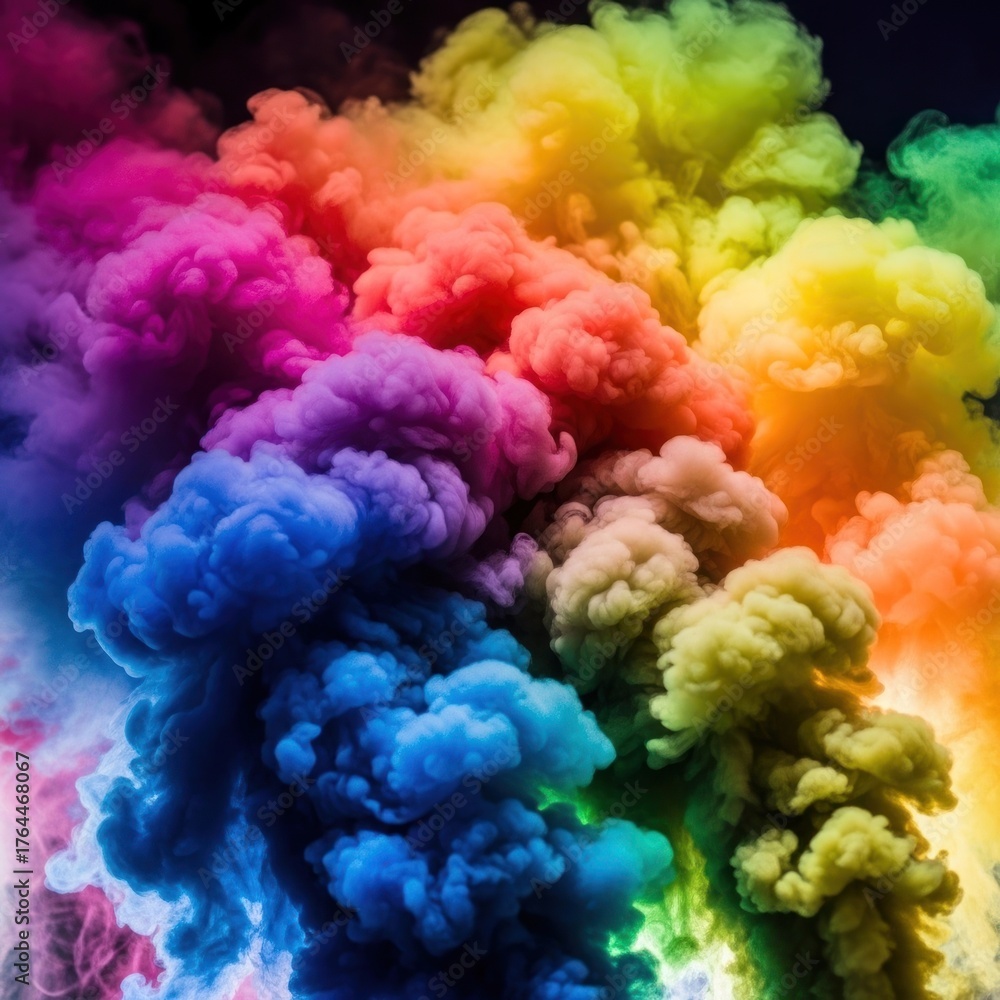 Fototapeta premium Vibrant Rainbow Smoke Cloud - A Colorful Explosion of Hues.
