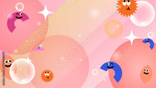 Cheerful bubble alphabet characters with decorative textures and sparkly highlights, playful illustration for flashcards.