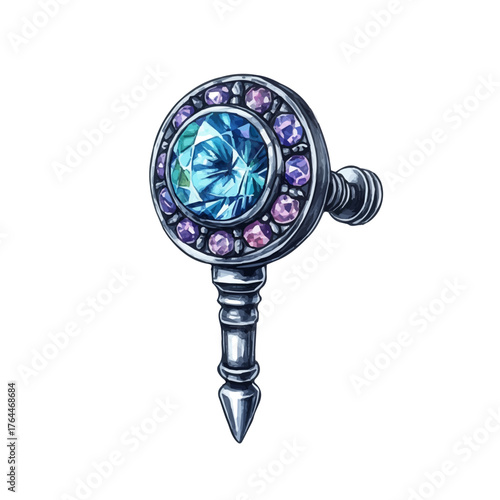 Titanium Labret Stud, watercolor clipart vector, isolated on a white background.