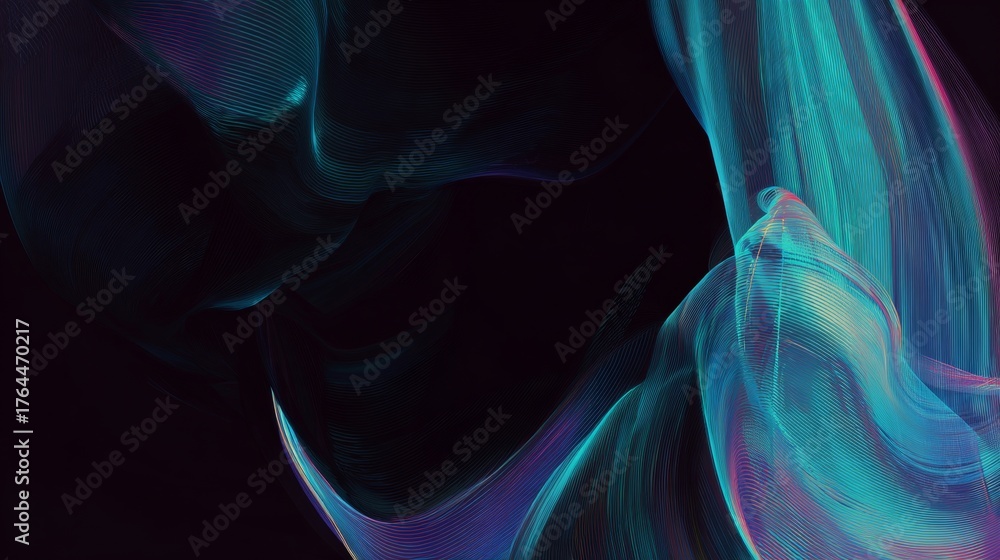 Obraz premium Colorful abstract wavy light forms against dark background.