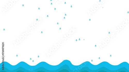 rain animation with water flowing on a horizontal white screen for a rainy season theme