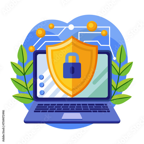 A flat style illustration representing cybersecurity  