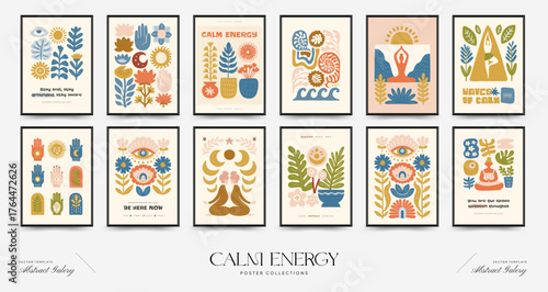A modern set of vector posters inspired by meditation and calm energy. Abstract yoga poses, soft organic shapes, and serene design — perfect for wall art and mindful interiors.