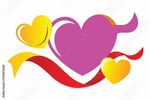Happy Valentine’s Day 3D Yellow Hearts with Flowing Ribbons