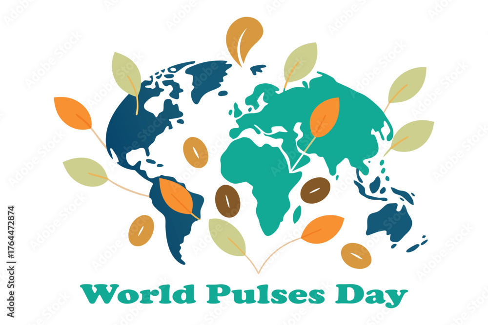 Obraz premium World Pulses Day Illustrated Map with Pulses by Continent