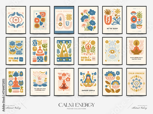 A modern set of vector posters inspired by meditation and calm energy. Abstract yoga poses, soft organic shapes, and serene design — perfect for wall art and mindful interiors.