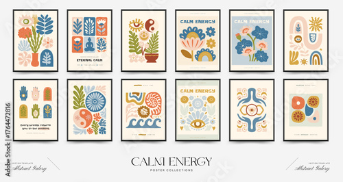 A modern set of vector posters inspired by meditation and calm energy. Abstract yoga poses, soft organic shapes, and serene design — perfect for wall art and mindful interiors.