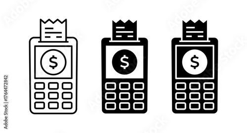 Pos terminal icons set. Credit cards, POS terminal, pay with bank card