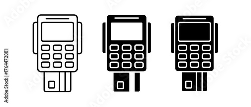 Pos terminal icons set. Credit cards, POS terminal, pay with bank card