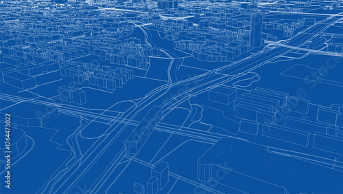 Blue Wireframe Cityscape